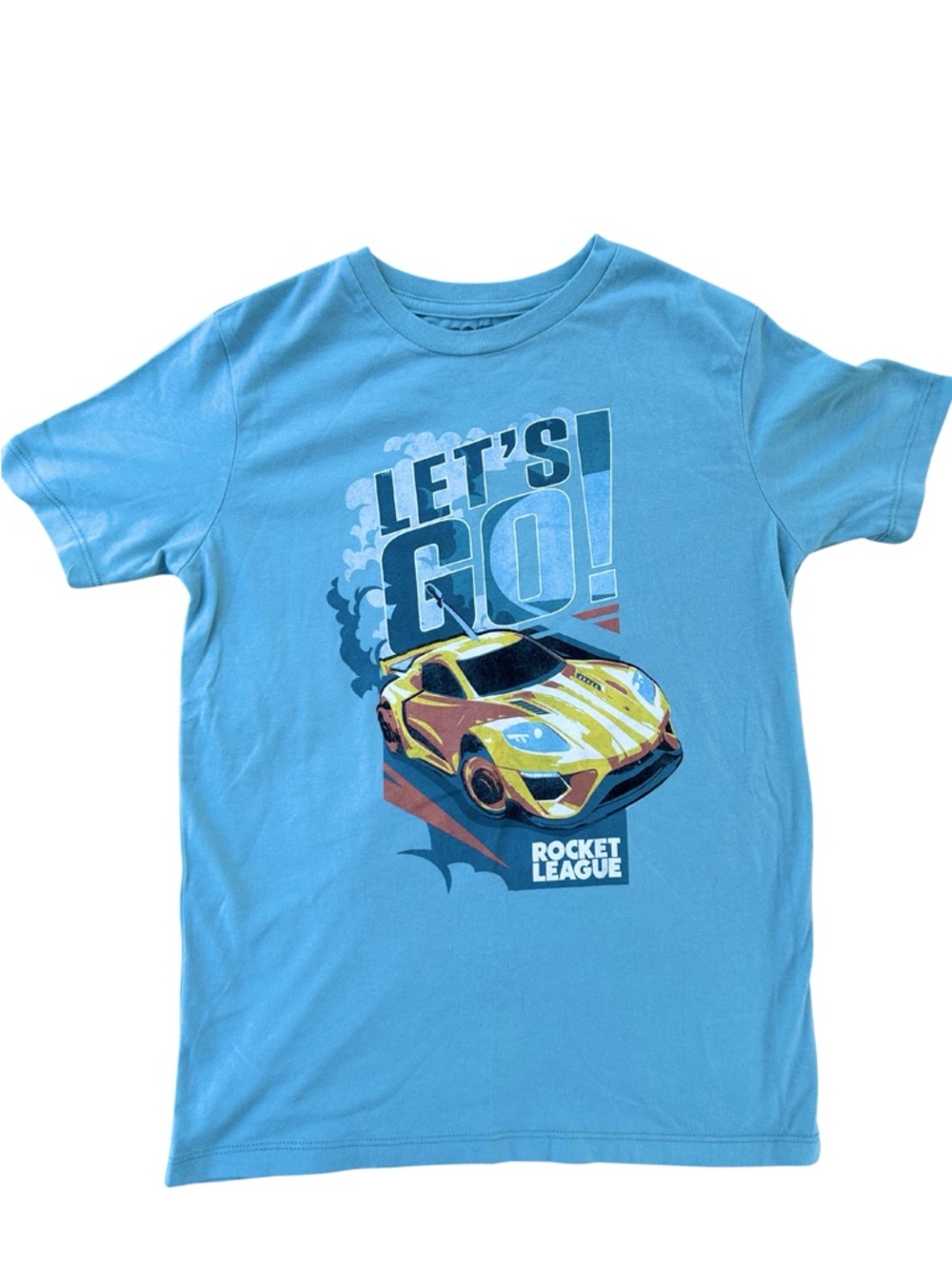 “Let's Go!” Rocket League Light Blue Graphic Tee - kids sz XL (14)